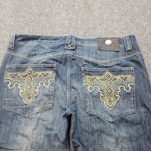 Vintage Antik Denim Mens Bootcut Jeans Blue Embroidered Studded Pockets 36